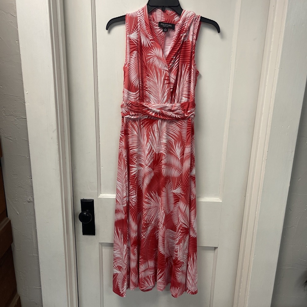 Perceptions New York Dress Womens Small  Coral White Tropical Sleeveless